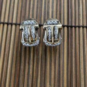 925 CZ Yellow Gold Plated Belt Buckle Earrings (Vintage)